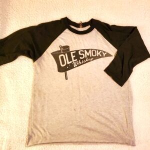 Ole Smoky Whiskey Baseball Tshirt. Men's size maybe Medium. Gray & black sleeves